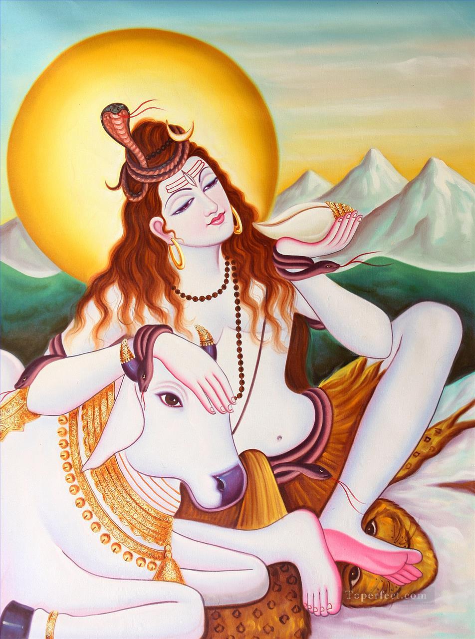 Lord Shiva Relieving the World of Its Poison Indian Oil Paintings